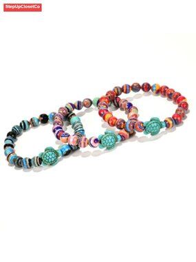 Stretch Bracelet 3-Pack, Sea Turtle Tracking, Beaded, Slip On, Waterproof